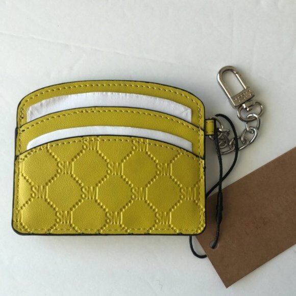 Steve Madden Wallet Card case Logo Yellow w key Clip - Picture 3 of 5